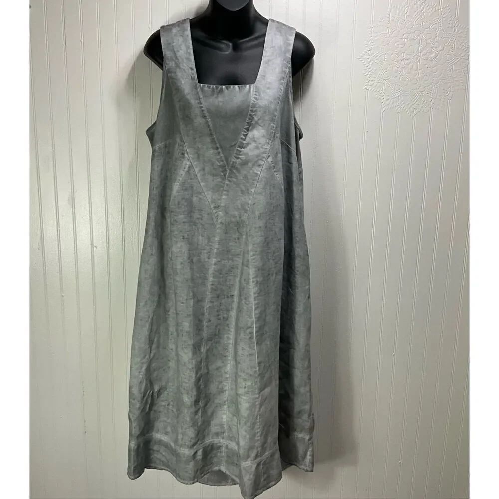 SOFT SURROUNDINGS 100% Linen Charlene Smokey Gray Trapeze Dress